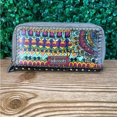 Cartera Sakroots Peace Artist Circle Cremallera Alrededor Bordada Elefante Multicolor Foto 1 de 4