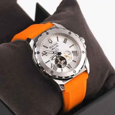 Reloj Automático Hombre Bulova Marine Star Serie A 98A226 Naranja Correa Silicona Foto 1 de 4