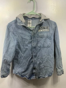Sonic The Hedgehog Denim Hoodie Shirt Jacket Cartoon Graphic Kid's Size Medium - Picture 1 of 5