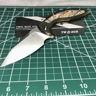 TwoSun Colored TS465-14C28N-StoneWash Folding Knife Tc4 Titanium/G10 Handle NIB - Image 1 of 4