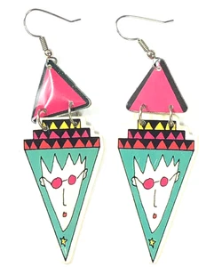 Boom Boom Wiz Ohrringe Face in Space Dangle Retro 1987 - Vintage - Bild 1 von 14