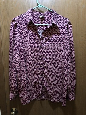 Aware by Vero Moda pink & black patterned button down top women’s large - Image 1 of 4
