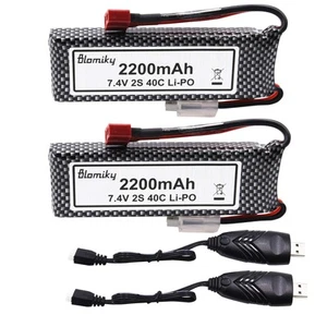 2 Pack 7.4V 2200mAh 16.28Wh Lipo Rechargeable Battery with T Plug and USB Cha... - Picture 1 of 9