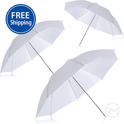 Nuevo 3 Paquetes 83cm Estudio Fotográfico Flash Translúcido Blanco Suave Paraguas Foto 1 de 4