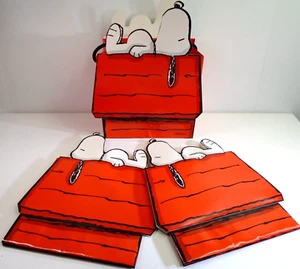 Vtg Peanuts Sleeping Snoopy Fold-Out Doghouse Gift Bag Lot 3pc Hallmark Party BN - Picture 1 of 11
