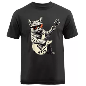 Maglietta Gatto Suona Chitarra Rock Music Band Animali Divertenti Gattino - Foto 1 di 17