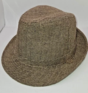 Dockers Herren Fischgrät Fedora Hut schwarz hellbraun Wollmischung Band warm Vintage Stil - Bild 1 von 8