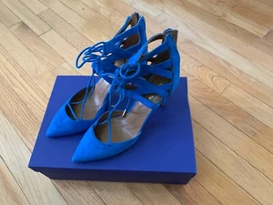 NEW IN BOX AQUAZZURA FIRENZE Suede Sky Blue SHOES Size 37 - Picture 1 of 7