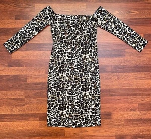 New Stop Staring Leopard 1/2 Sleeve Pencil Dress PinUp Rockabilly Small - Picture 1 of 2