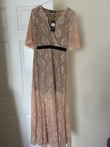 boohoo Boutique Lace Maxi Dress, Nude, Size UK 8, BNWT - Picture 1 of 3