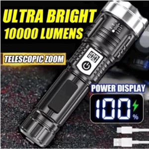 120000000Lumens Super Bright LED Tactical Flashlight USB Rechargeable Work Light - Picture 1 of 9