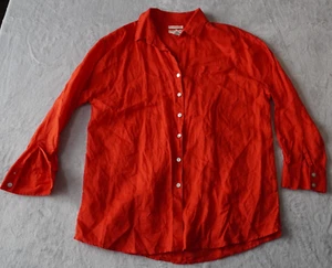 Camicia donna Christian Siriano 100% lino bottoni davanti S rossa manica lunga blusa - Foto 1 di 10