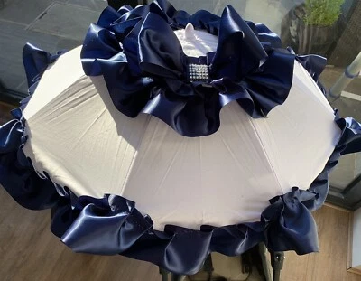 Navy Blue and White Bling Bow Pesci Baby Parasol Pram Pushchair - Romany