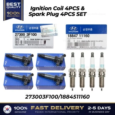 ⭐Genuino⭐ Bobina de encendido 4 piezas y bujías JUEGO DE 4 PIEZAS para Hyundai Santa Fe Sonata Foto 1 de 4