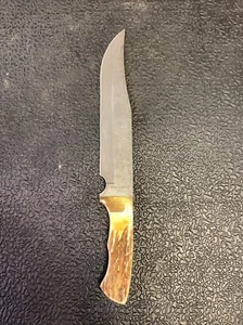 Handmade Bear MGC Lg. Damascus Bowie Knife-Presentation Grade Stag + Gilt Guard - Picture 1 of 3