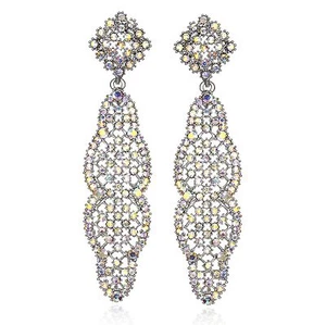 Long Deco Austrian Crystal Rhinestone Chandelier Dangle Earring Prom E102-AB - Picture 1 of 4
