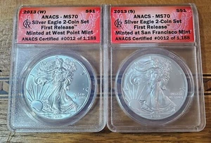 2013 silver eagle 2- COIN Set first release ms 70 NO RESERVE - Picture 1 of 4