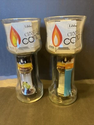 2 velas de cristal Libbey vintage con flotador y 25 mechas cada una aceite flotante de 7 pulgadas Foto 1 de 4
