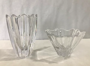 Pair ORREFORS Sweden FLEUR 5.75” Tall Vase and ORION 5” Dia. Crystal Bowl Signed - Picture 1 of 7