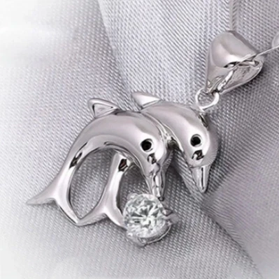 Amazing Animal Lover Double Dolphins Jump Single Pendant With Single Round CZ - Image 1 of 4