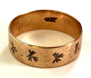 Antique 14K Solid Light Rose Gold Etched Leaf Ladies Ring Band Size 7.25 - Picture 1 of 18