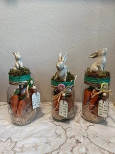 Handmade Bunny Bait Jar Spring Easter Decor Mason Jar Upcycle Carrots *READ* - Picture 1 of 11