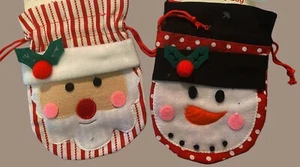 Christmas Novelty Gift Bag 7x5 Drawstring Snowman Santa Gift Card - Picture 1 of 1