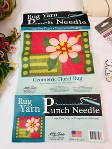 Needle Punch Yarn Rug Kit Geometric Floral Large 27" X 20" MCG Textiles + Needle - Picture 1 of 10