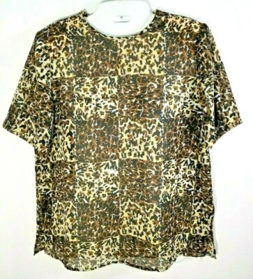 Blusa Vintage The Villager Estampa Animal Manga Curta Transparente P Marrom Pequeno  - Imagem 1 de 4