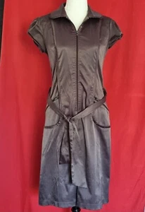 ❤️💛 MARTINI RETRO 90S/ Y2K HEAVY SATIN BRONZE SHORT SLEEVE ZIP UP DRESS - Picture 1 of 9