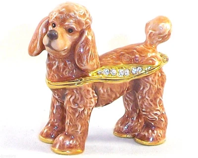 Regal Poodle Dog Pewter Bejeweled Hinged Miniature Trinket Box Kingspoint