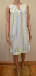 M&S Collection Linen Blend Striped Shift Dress Sz UK 6 Petite - Picture 1 of 4
