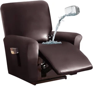 1/2/3 Seats PU Leather Stretch Recliner Cover Sofa Cover with Side Pockets Wa... - Picture 1 of 8