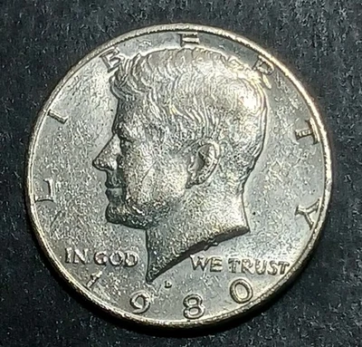 1980 D Kennedy Half Dollar .50 Cent Coin Avg Circ  - Image 1 of 4