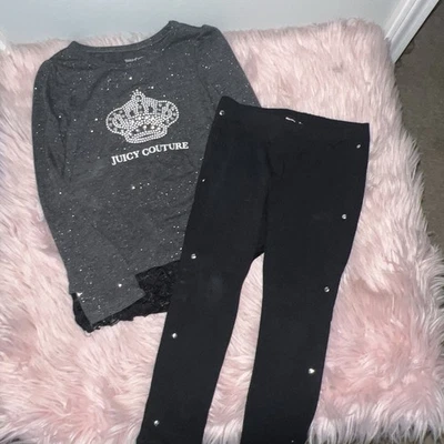 Juicy Couture Toddler Girl Top & Legging Set Black  Silver 4T - Image 1 of 4