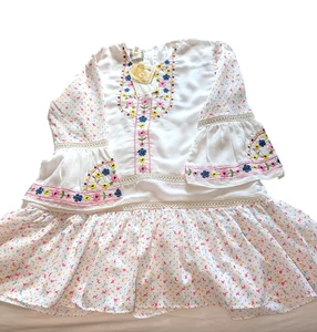 Little Zone by Kaka Jee Girls Dress Embroidered Flower Bows Sz 28 Pakistan 6 US - Picture 1 of 6