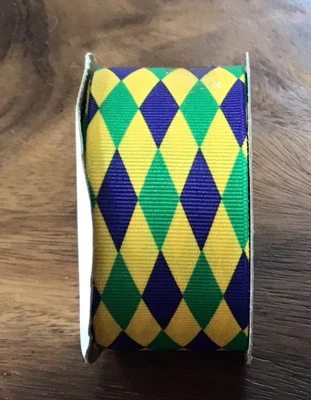 NEW~Jester Grosgrain Craft Ribbon~1.5"~5 Yards~Yellow Purple Green - Image 1 of 3