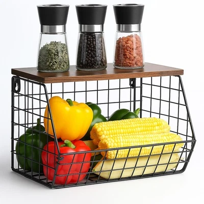 Obstkorb Wandregal Hängeregal Gemüsekorb Metallkorb Korbregal Gitter Wandmontage - Bild 1 von 3