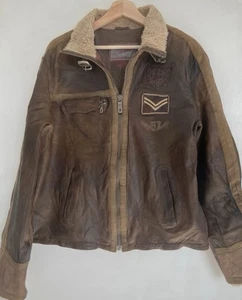 Men’s Chevignon 57 Brown French Leather Aviator Jacket Vintage 1990s  XL - Picture 1 of 15