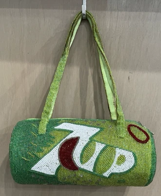 Bolsa de mão 7-UP vintage década de 1990 verde frisada rara HTF 9" x 5" - Imagem 1 de 4