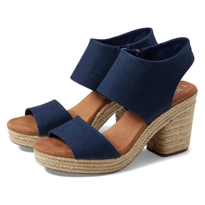 NUEVO EN CAJA Sandalias Toms Mallorca Cuerda Plataforma Tacón Bloque 9 40 Azul Marino Tejido Cesta Foto 1 de 4