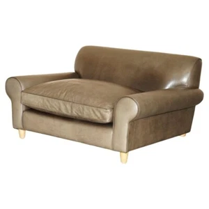 STUNNING RRP £3200 TERENCE CONRAN GREY LEATHER LARGE LOVESEAT ARMCHAIR SOFA - Picture 1 of 14