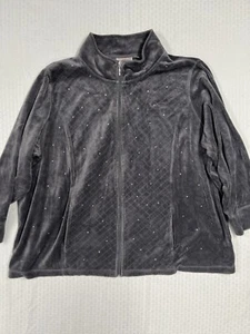 Quacker Factory 3x Short Grey Velour Rhinestone Jacket Y2K - Picture 1 of 7