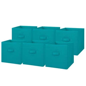 Collapsible Cube Fabric Storage Bins (10.5" x 10.5"), 6 Pack, Teal Sachet - Picture 1 of 6