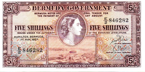 Bermuda 5 Shillings Queen Elizabeth II as pictured 1957 E/2 846282 Cover