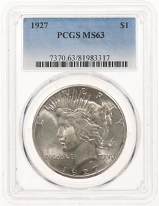 Dólar de plata Peace MS63 1927 $1 GRADUACIÓN PROFESIONAL - Imagen 1 de 2