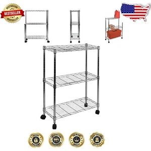 Versatile 3-Tier Utility Cart on Wheels - Chrome Finish, Easy to Move & Assemble - Picture 1 of 7