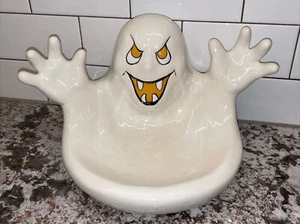 Vtg 1990 Scioto Ceramic Scary GHOST Halloween Candy Bowl Dish 7 x 12.5” - Picture 1 of 12