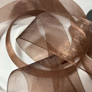 Brown Sheer Organza Ribbon 1.5" x 30' Nicole & Co.1 Roll - Picture 1 of 12