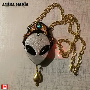 Alien Woman Men Jewelry Pendant Talisman Futuristic Necklace Planetary Amulet - Picture 1 of 24